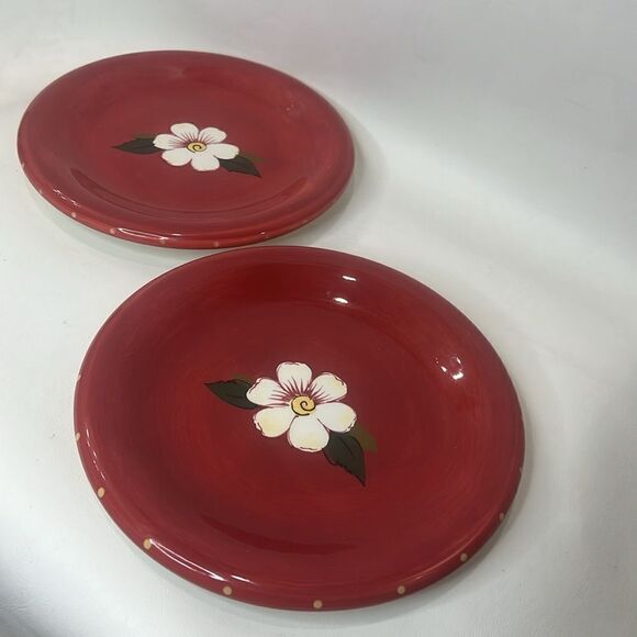 Oneida Kitchen Saucers Sunset Bouquet Hand Painted 8 In Round Set 2 Floral Red - Picture 2 of 5
